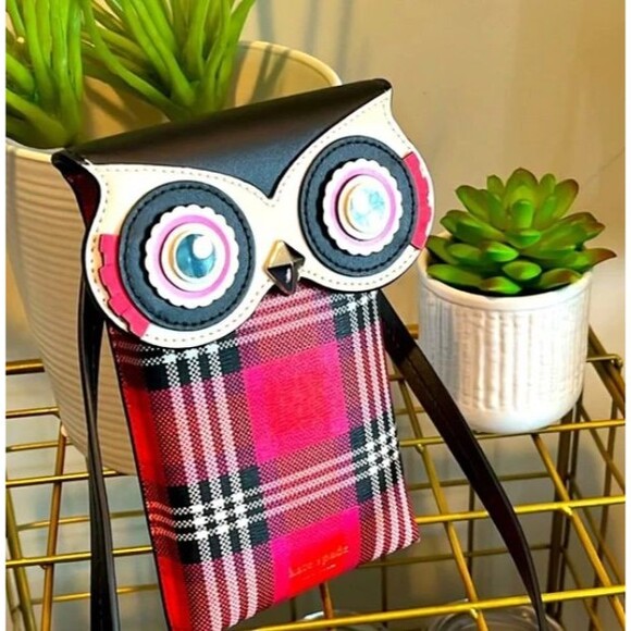 Kate Spade Blinx North South Phone Owl Plaid Crossbody ~EUC~ - Picture 2 of 6